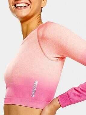 Gymshark Adapt Ombre Seamless Long Sleeve Crop Pink Orange Active Top Size Small